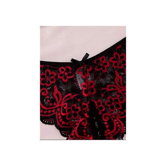 Sexy Red & Black Lace Bra & Panties Set Size Large NEW - Picture 3 of 7